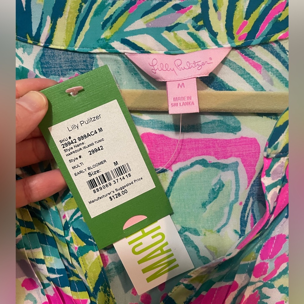 NWT Lilly Pulitzer Multi Early Bloomer Long Sleeve Blouse in Pink and Green Sz M - Picture 3 of 3